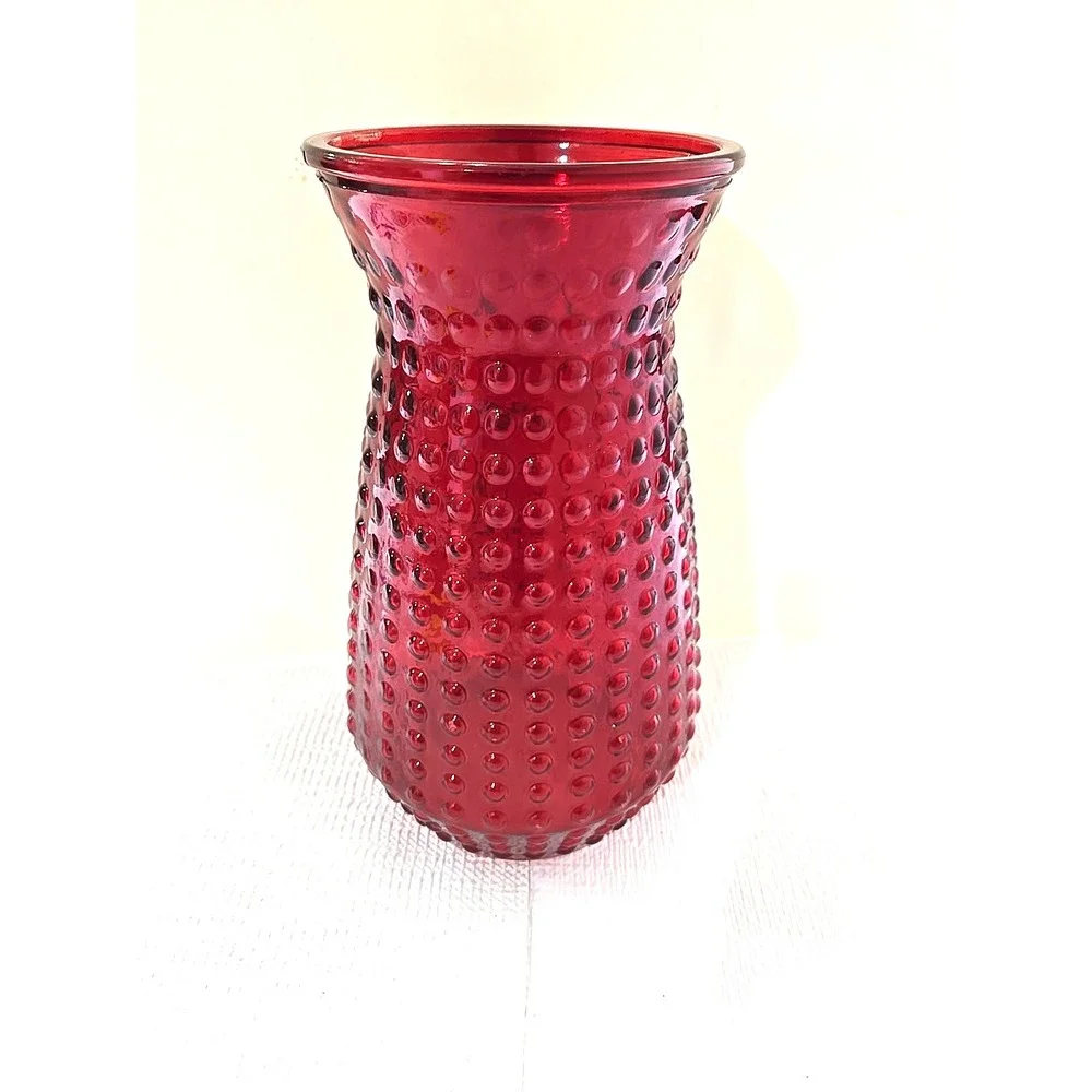 Vintage Red Hobnail Art Glass XL Dimpled Dot Pattern Mid-Century Decor
